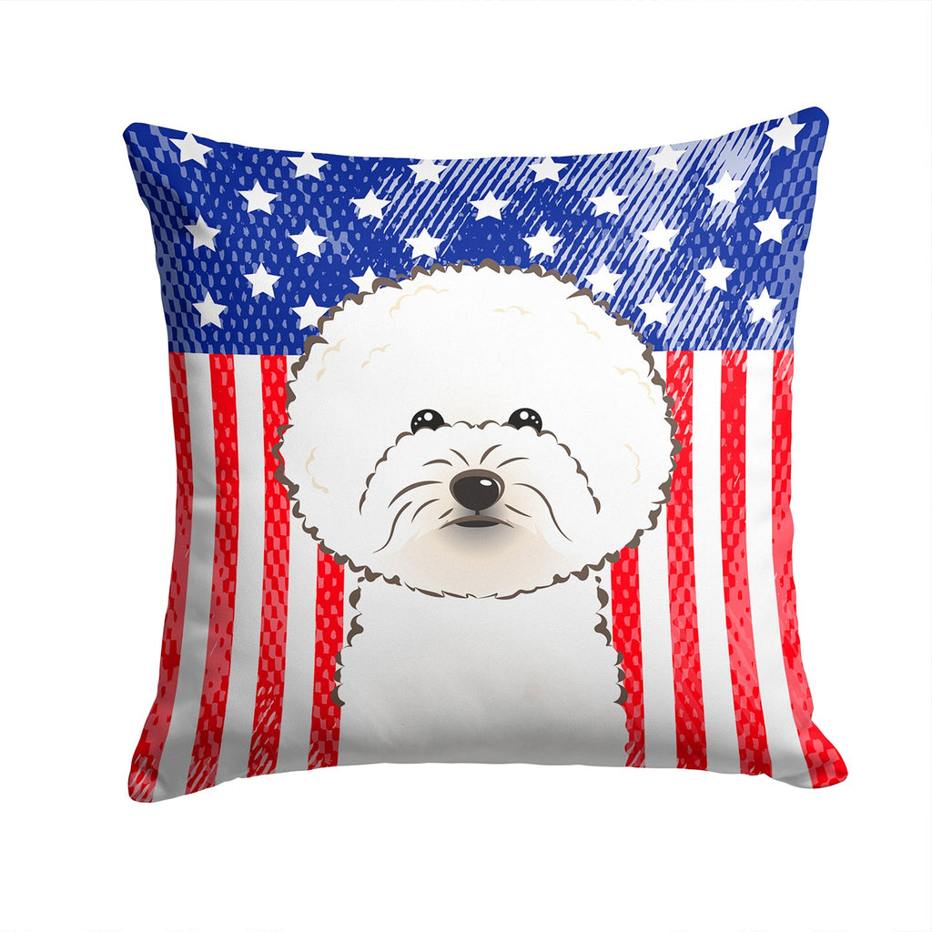American Flag and Bichon Frise Decorative Throw Pillow 14x14 Indoor Outdoor Accent Cushion, Fabric Cover with Insert for Sofa, Bed, Porch & Living Room