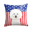 American Flag and Bichon Frise Decorative Throw Pillow 14x14 Indoor Outdoor Accent Cushion, Fabric Cover with Insert for Sofa, Bed, Porch & Living Room