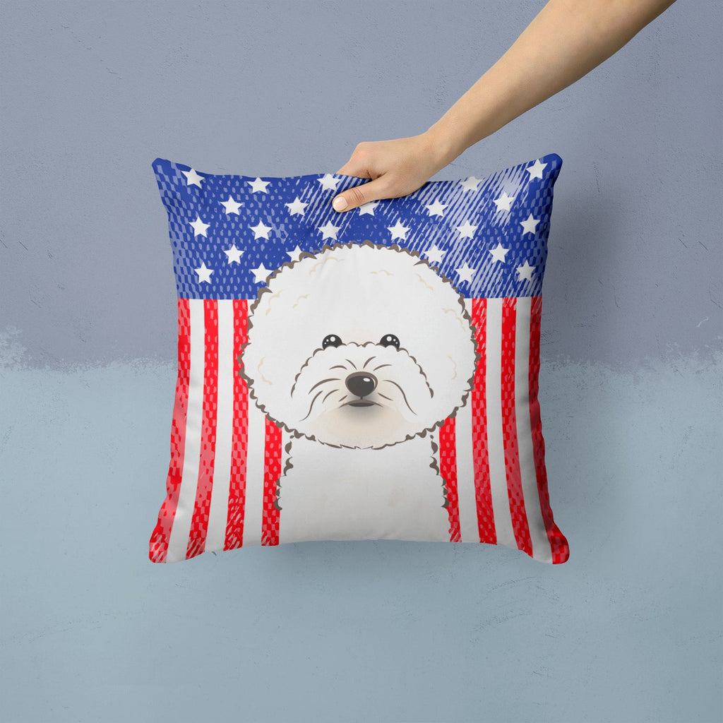 American Flag and Bichon Frise Decorative Throw Pillow 14x14 Indoor Outdoor Accent Cushion, Fabric Cover with Insert for Sofa, Bed, Porch & Living Room