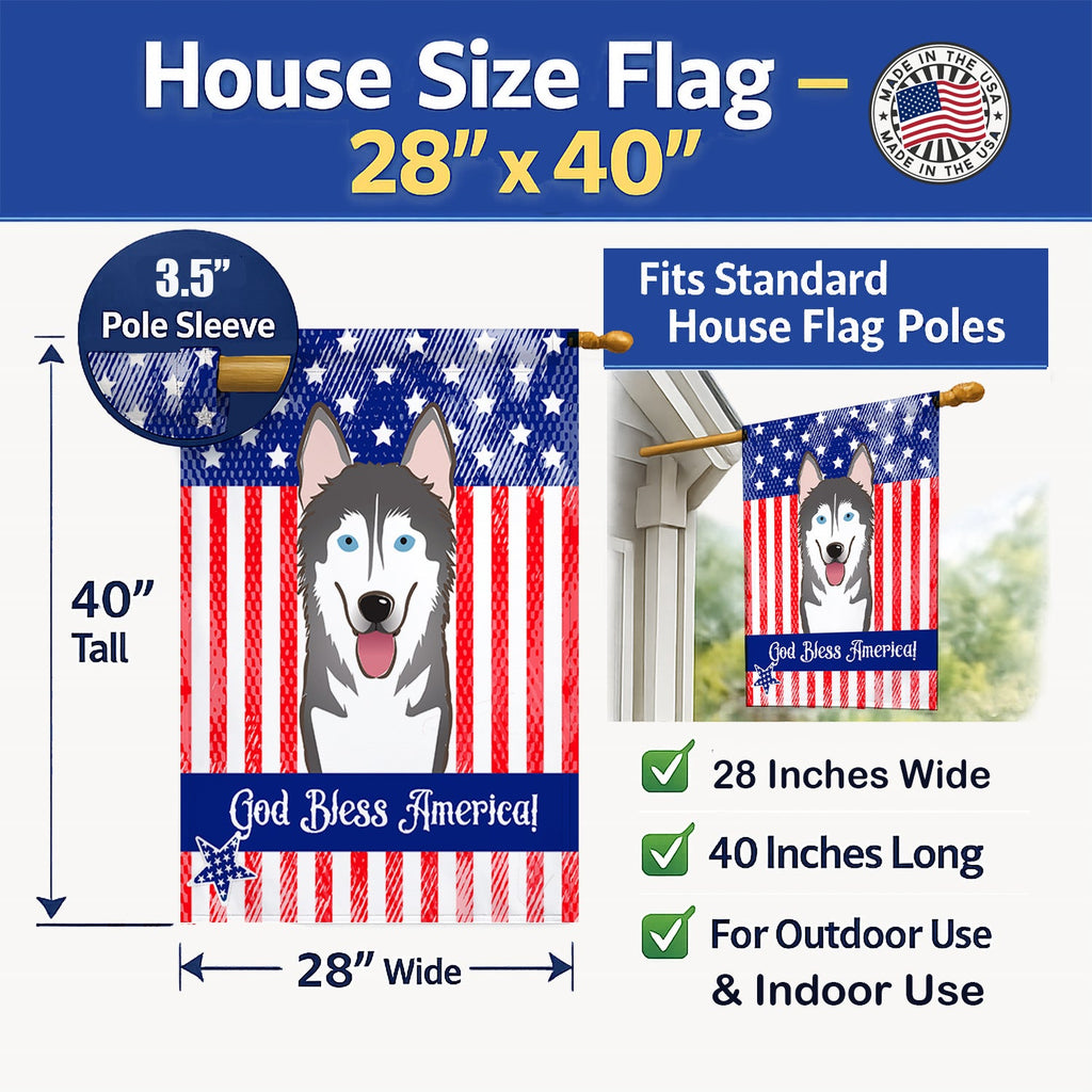 American Flag and Alaskan Malamute House Flag 28x40 Porch Sleeve Pole Decorative Outside Yard Banner Artwork Wall Hanging, Polyester