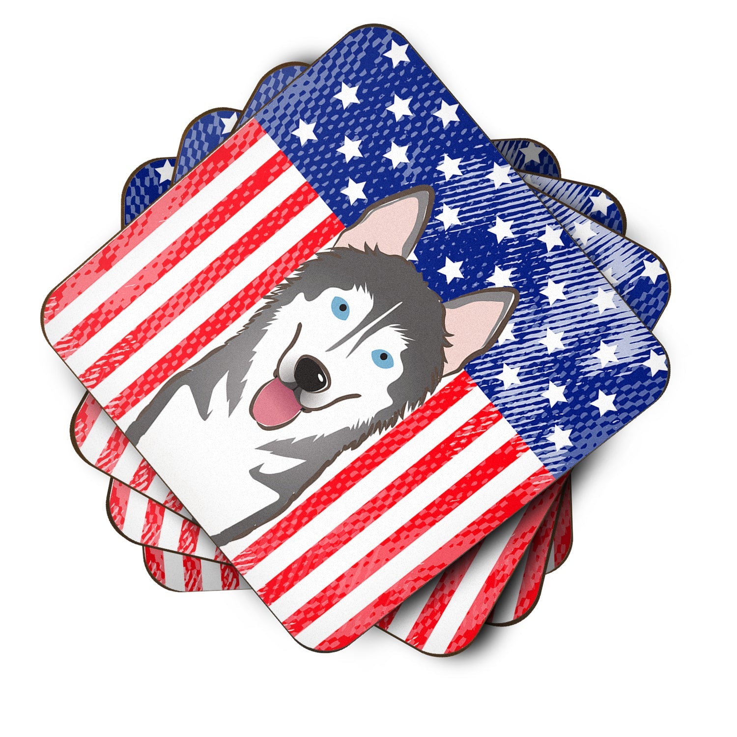 American Flag and Alaskan Malamute Foam Coasters Set of 4 Cup Coasters for Indoor Outdoor, Tabletop Protection, Anti Slip, Mouse pad Material