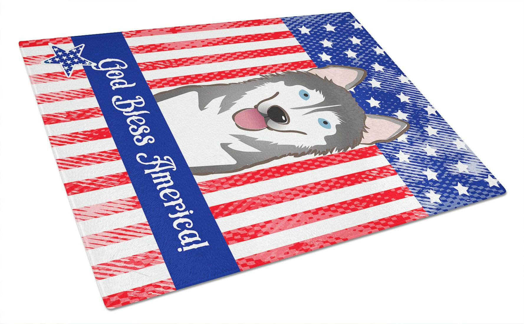 American Flag and Alaskan Malamute Cutting Board Tempered Glass Kitchen Cutting Surface, Heat Resistant Chopping, Non-Slip Feet, Food Prep & Serving