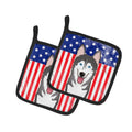American Flag and Alaskan Malamute Pot Holder Set of 2 Heat Resistant Quilted Hot Pads 7.5 x 7.5 Inch, Insulated Kitchen Trivets for Cooking & Baking