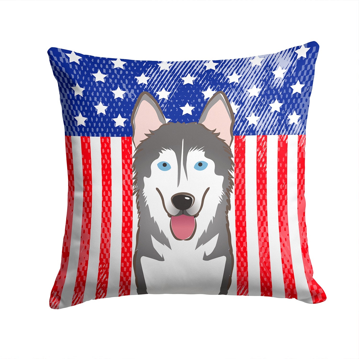 American Flag and Alaskan Malamute Decorative Throw Pillow 14x14 Indoor Outdoor Accent Cushion, Fabric Cover with Insert for Sofa, Bed, Porch & Living Room