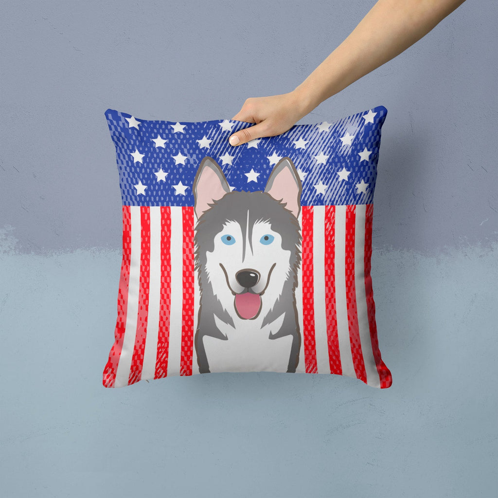 American Flag and Alaskan Malamute Decorative Throw Pillow 14x14 Indoor Outdoor Accent Cushion, Fabric Cover with Insert for Sofa, Bed, Porch & Living Room