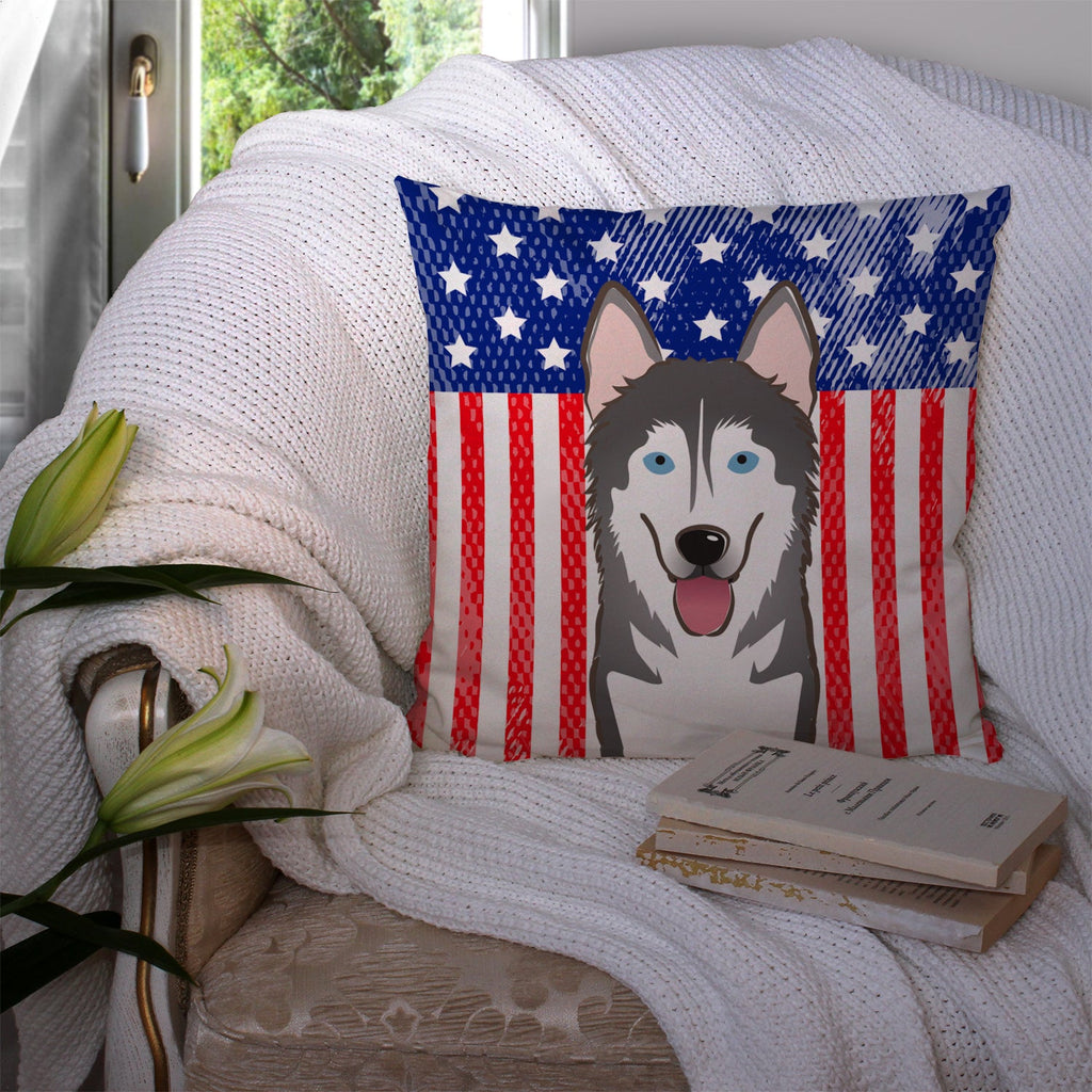American Flag and Alaskan Malamute Decorative Throw Pillow 14x14 Indoor Outdoor Accent Cushion, Fabric Cover with Insert for Sofa, Bed, Porch & Living Room