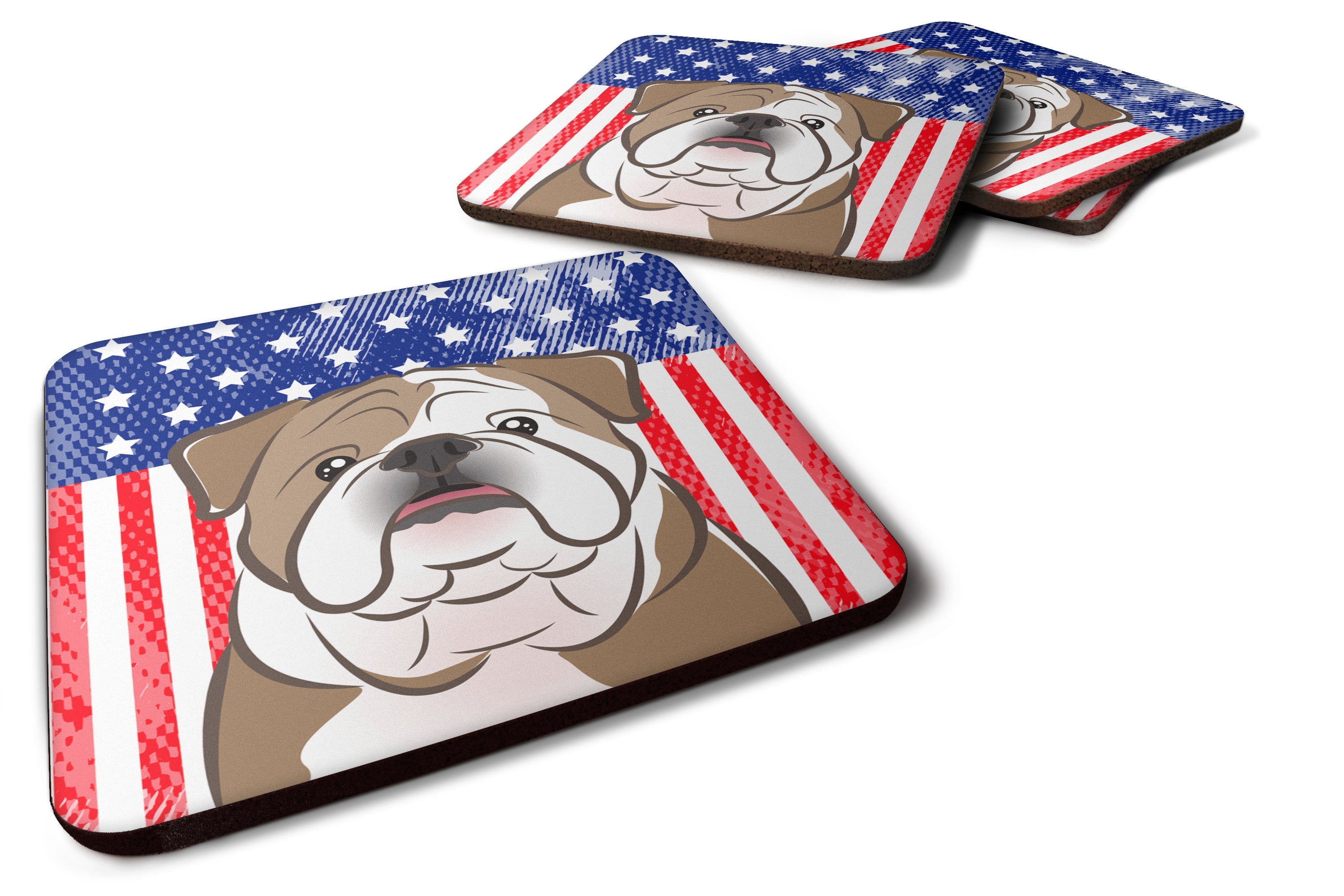 American Flag and English Bulldog  Foam Coasters Set of 4 Cup Coasters for Indoor Outdoor, Tabletop Protection, Anti Slip, Mouse pad Material