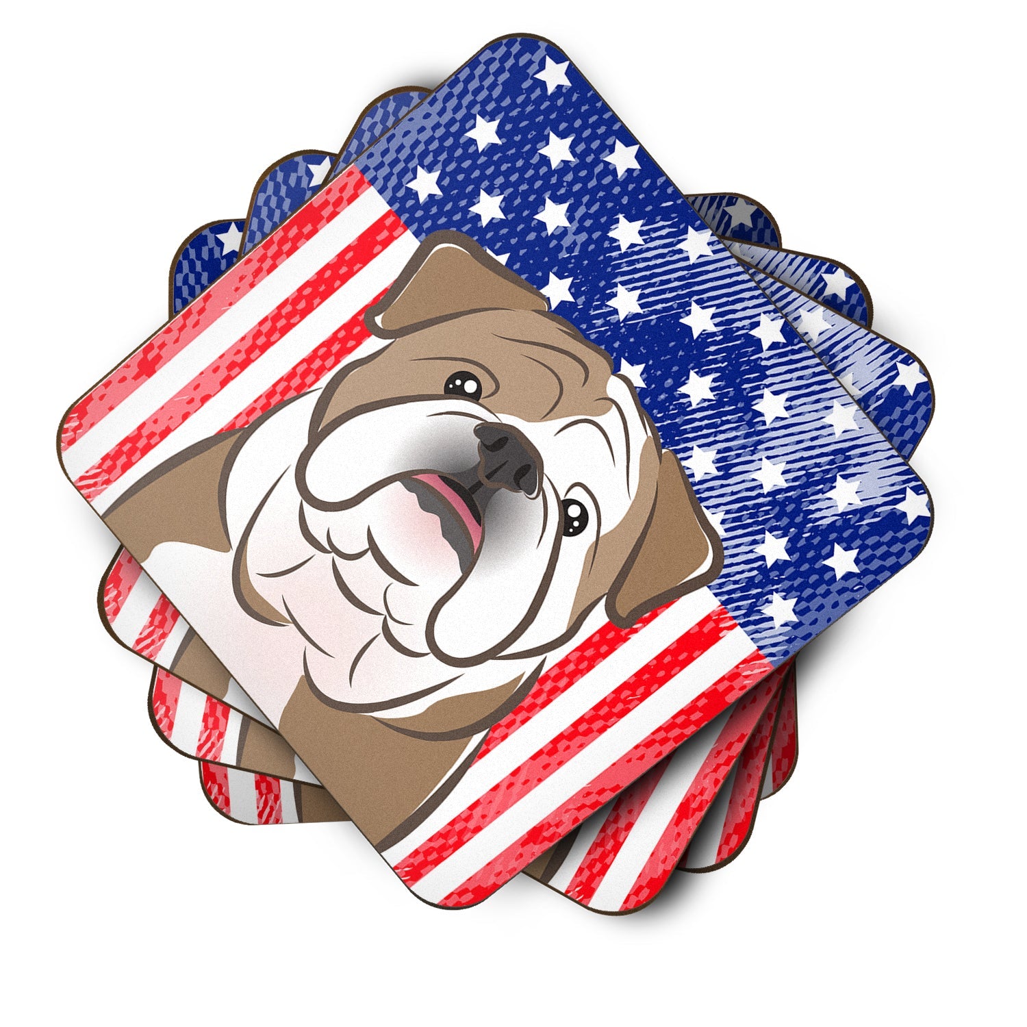 American Flag and English Bulldog  Foam Coasters Set of 4 Cup Coasters for Indoor Outdoor, Tabletop Protection, Anti Slip, Mouse pad Material