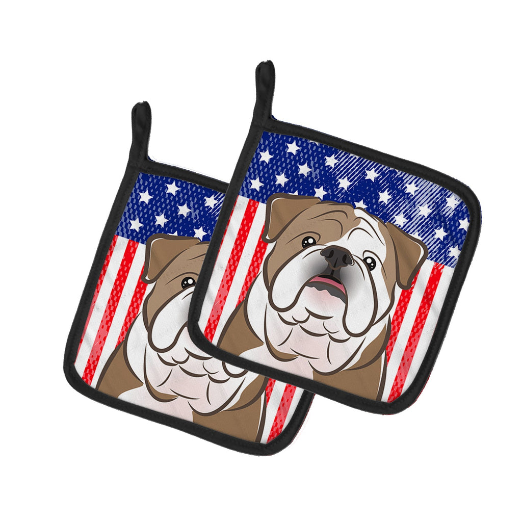 American Flag and English Bulldog  Pot Holder Set of 2 Heat Resistant Quilted Hot Pads 7.5 x 7.5 Inch, Insulated Kitchen Trivets for Cooking & Baking