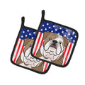 American Flag and English Bulldog  Pot Holder Set of 2 Heat Resistant Quilted Hot Pads 7.5 x 7.5 Inch, Insulated Kitchen Trivets for Cooking & Baking