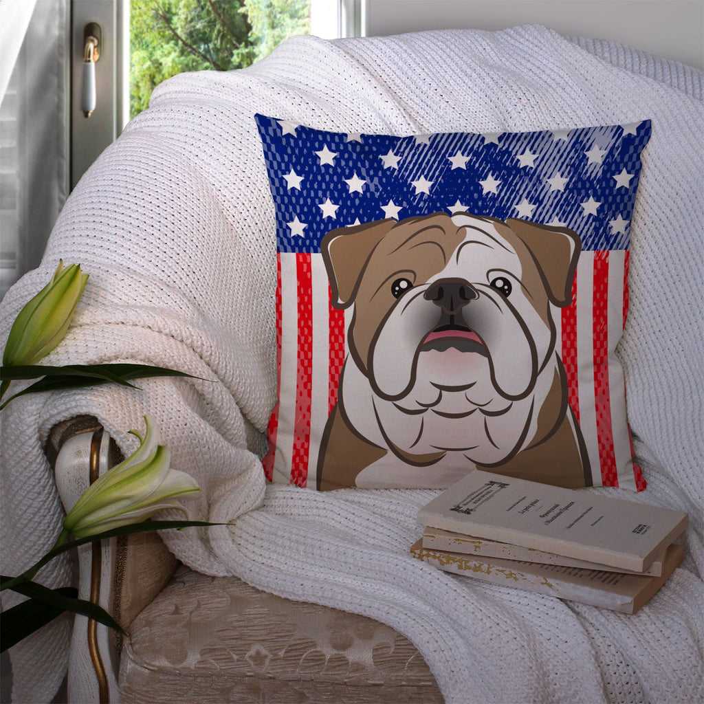 American Flag and English Bulldog  Decorative Throw Pillow 14x14 Indoor Outdoor Accent Cushion, Fabric Cover with Insert for Sofa, Bed, Porch & Living Room