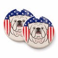 American Flag and White English Bulldog  Set of 2 Cup Holder Car Coasters Absorbent Round Sandstone Coasters Gifts for Men or Women, 2.5, Multicolor