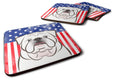 American Flag and White English Bulldog  Foam Coasters Set of 4 Cup Coasters for Indoor Outdoor, Tabletop Protection, Anti Slip, Mouse pad Material