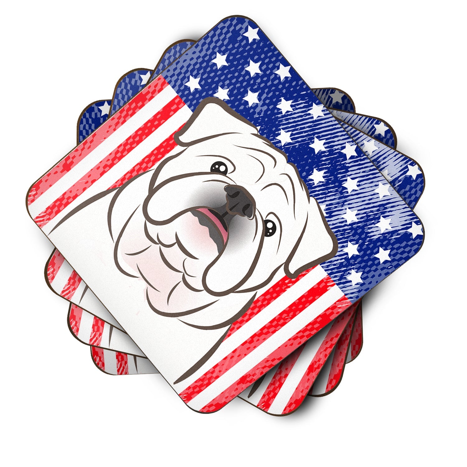 American Flag and White English Bulldog  Foam Coasters Set of 4 Cup Coasters for Indoor Outdoor, Tabletop Protection, Anti Slip, Mouse pad Material