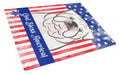 American Flag and White English Bulldog  Cutting Board Tempered Glass Kitchen Cutting Surface, Heat Resistant Chopping, Non-Slip Feet, Food Prep & Serving