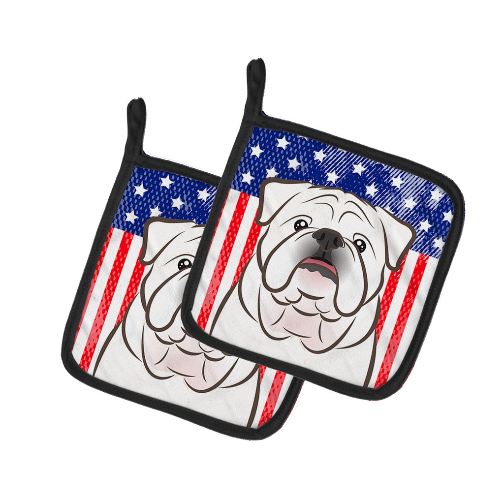 American Flag and White English Bulldog  Pot Holder Set of 2 Heat Resistant Quilted Hot Pads 7.5 x 7.5 Inch, Insulated Kitchen Trivets for Cooking & Baking