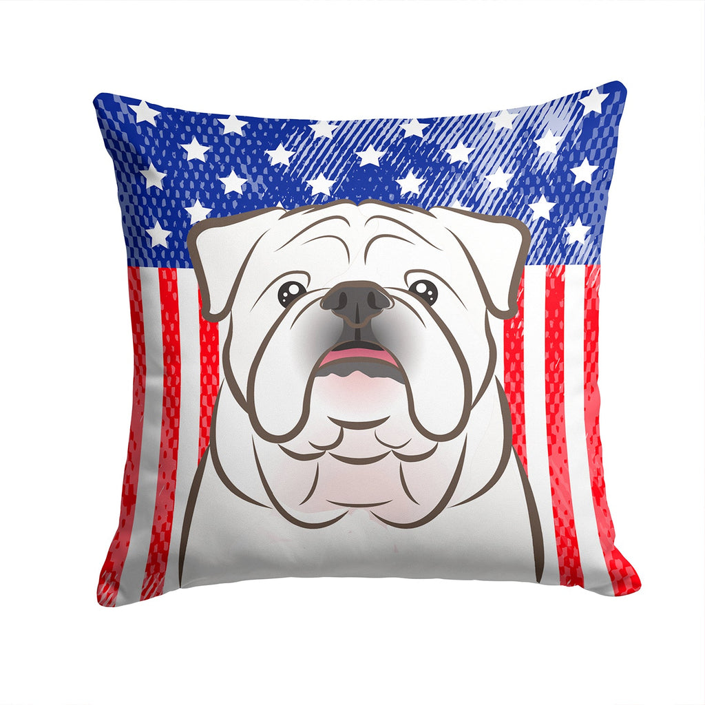 American Flag and White English Bulldog  Decorative Throw Pillow 14x14 Indoor Outdoor Accent Cushion, Fabric Cover with Insert for Sofa, Bed, Porch & Living Room
