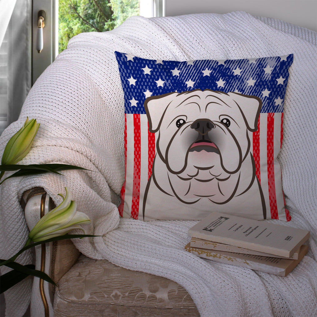 American Flag and White English Bulldog  Decorative Throw Pillow 14x14 Indoor Outdoor Accent Cushion, Fabric Cover with Insert for Sofa, Bed, Porch & Living Room