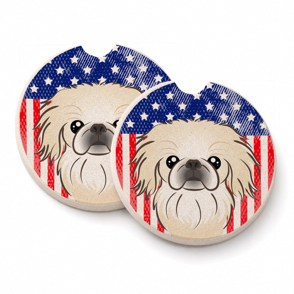 American Flag and Pekingese Set of 2 Cup Holder Car Coasters Absorbent Round Sandstone Coasters Gifts for Men or Women, 2.5, Multicolor