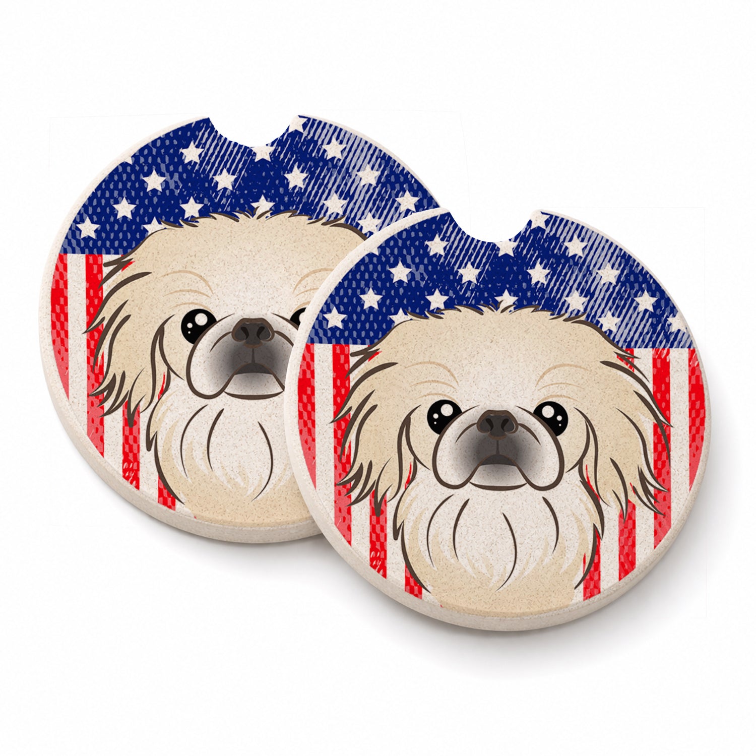 American Flag and Pekingese Set of 2 Cup Holder Car Coasters Absorbent Round Sandstone Coasters Gifts for Men or Women, 2.5, Multicolor