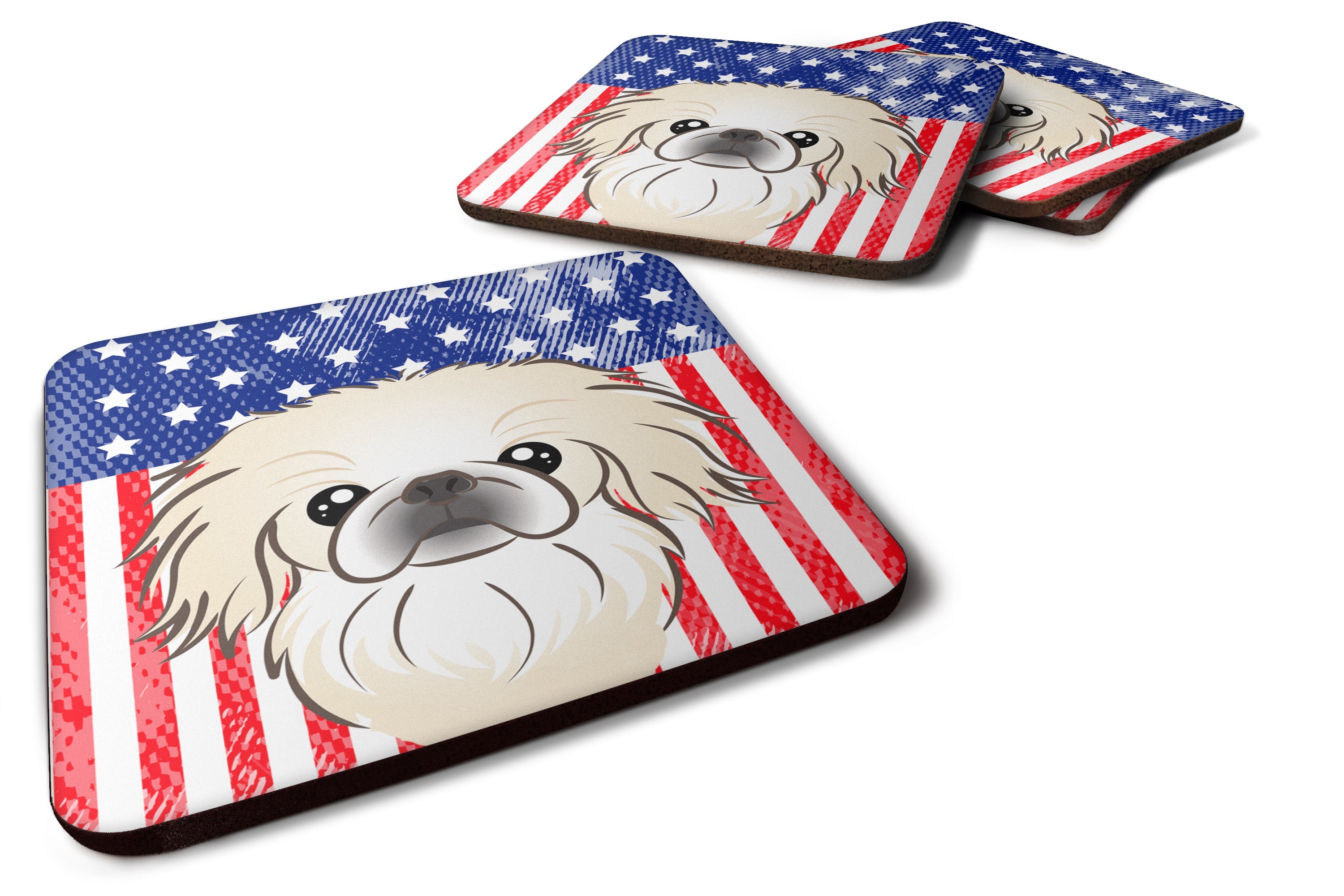 American Flag and Pekingese Foam Coasters Set of 4 Cup Coasters for Indoor Outdoor, Tabletop Protection, Anti Slip, Mouse pad Material