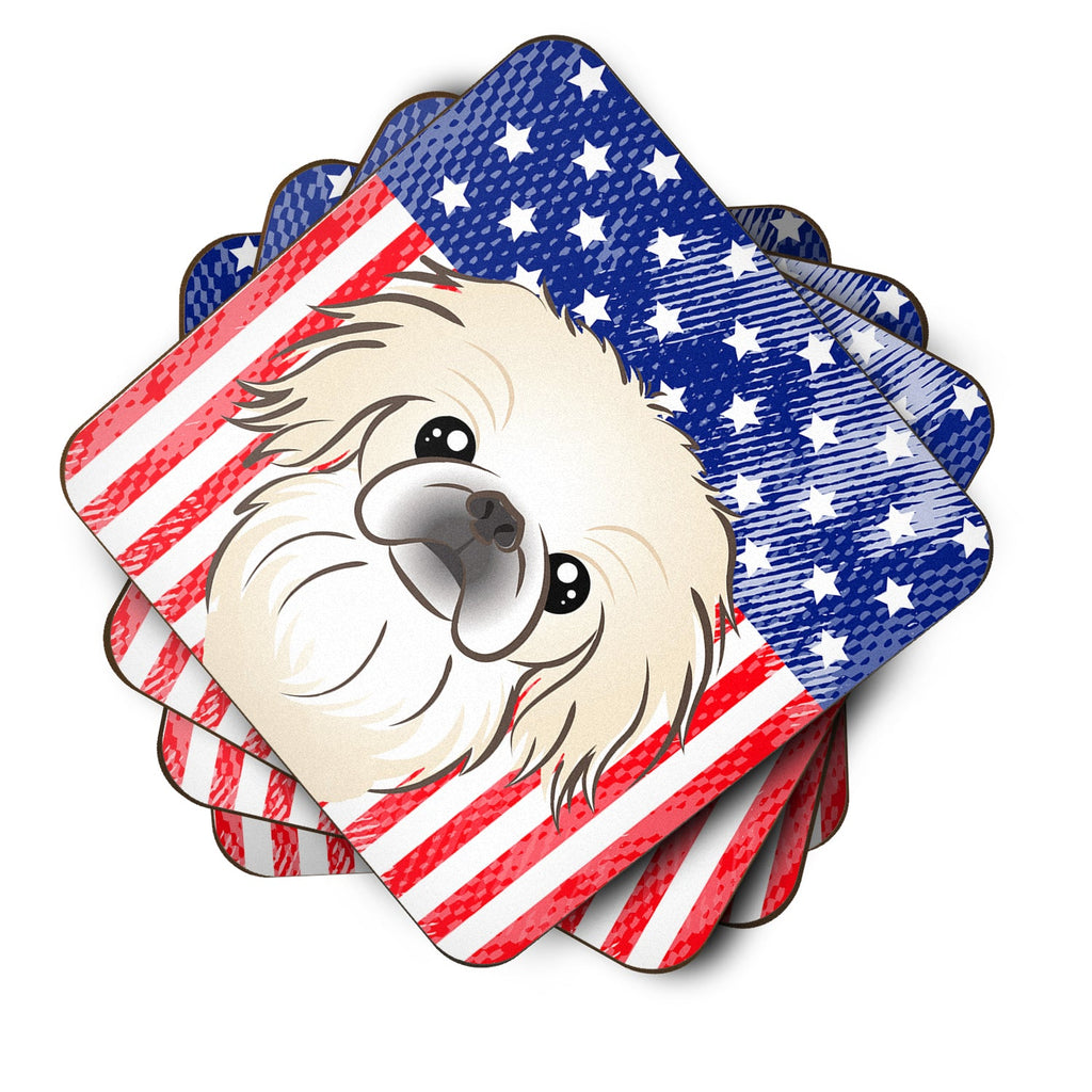 American Flag and Pekingese Foam Coasters Set of 4 Cup Coasters for Indoor Outdoor, Tabletop Protection, Anti Slip, Mouse pad Material