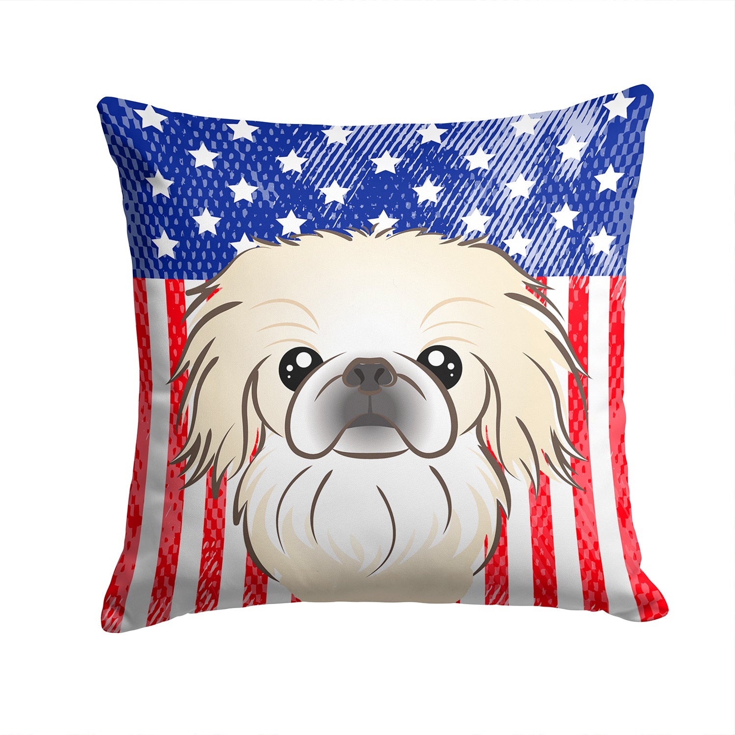 American Flag and Pekingese Decorative Throw Pillow 14x14 Indoor Outdoor Accent Cushion, Fabric Cover with Insert for Sofa, Bed, Porch & Living Room