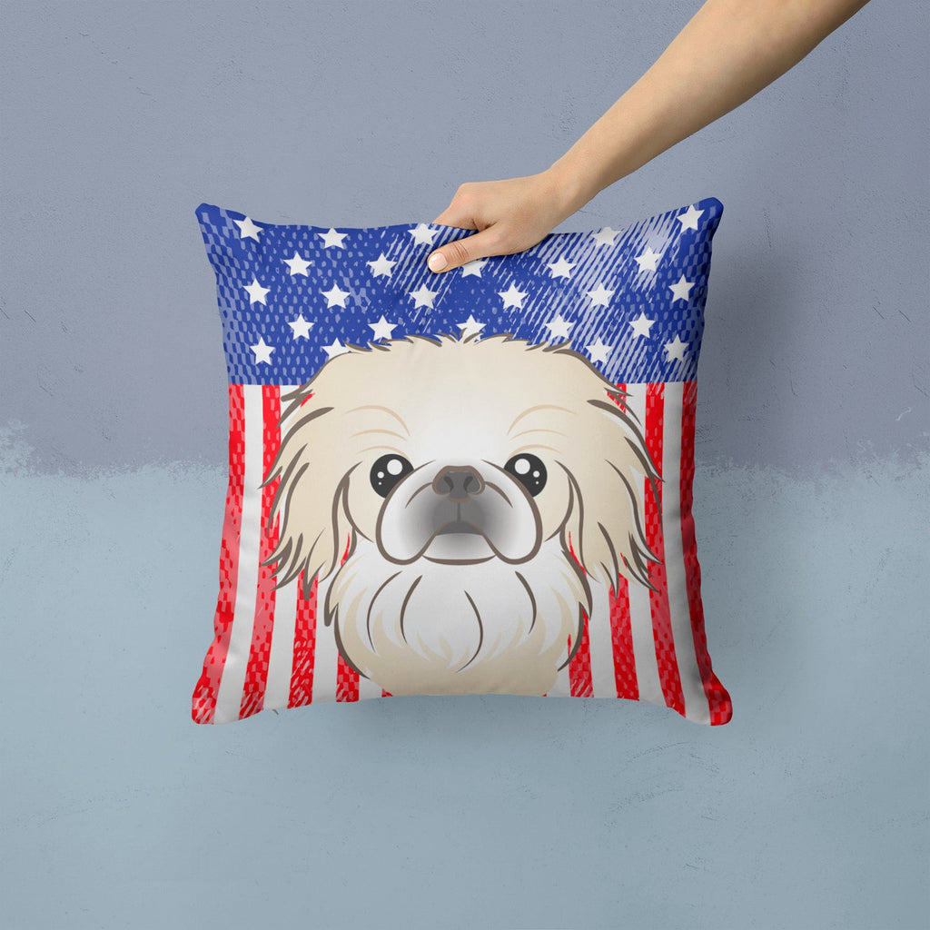 American Flag and Pekingese Decorative Throw Pillow 14x14 Indoor Outdoor Accent Cushion, Fabric Cover with Insert for Sofa, Bed, Porch & Living Room