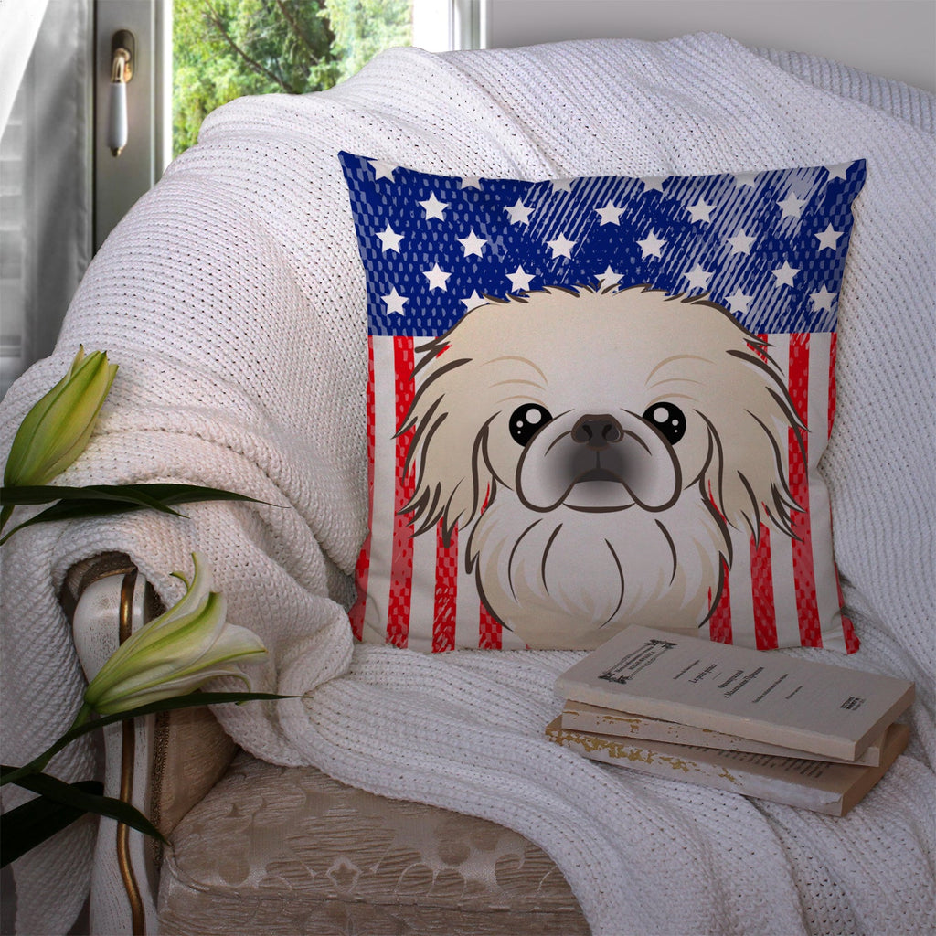American Flag and Pekingese Decorative Throw Pillow 14x14 Indoor Outdoor Accent Cushion, Fabric Cover with Insert for Sofa, Bed, Porch & Living Room