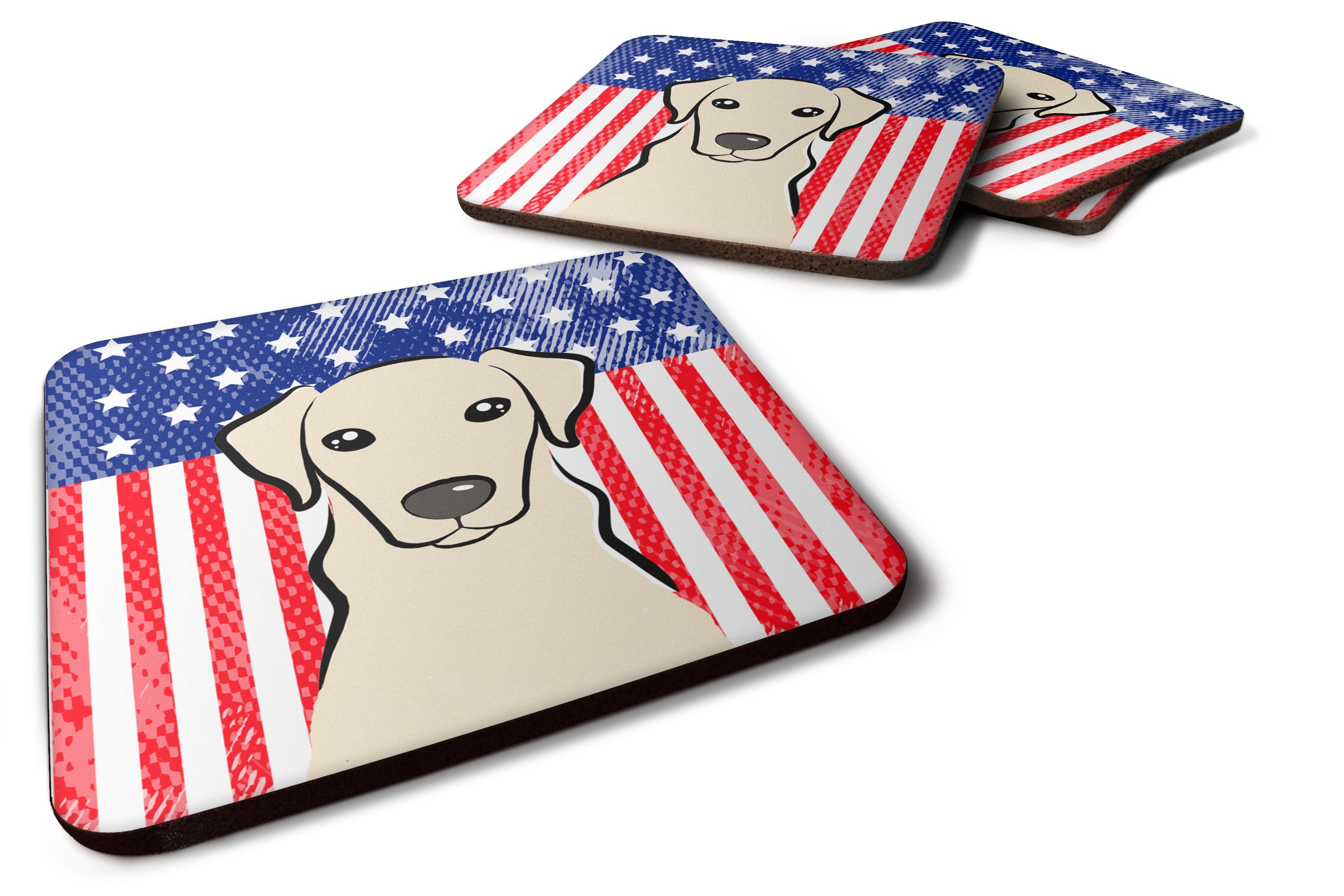 American Flag and Yellow Labrador Foam Coasters Set of 4 Cup Coasters for Indoor Outdoor, Tabletop Protection, Anti Slip, Mouse pad Material