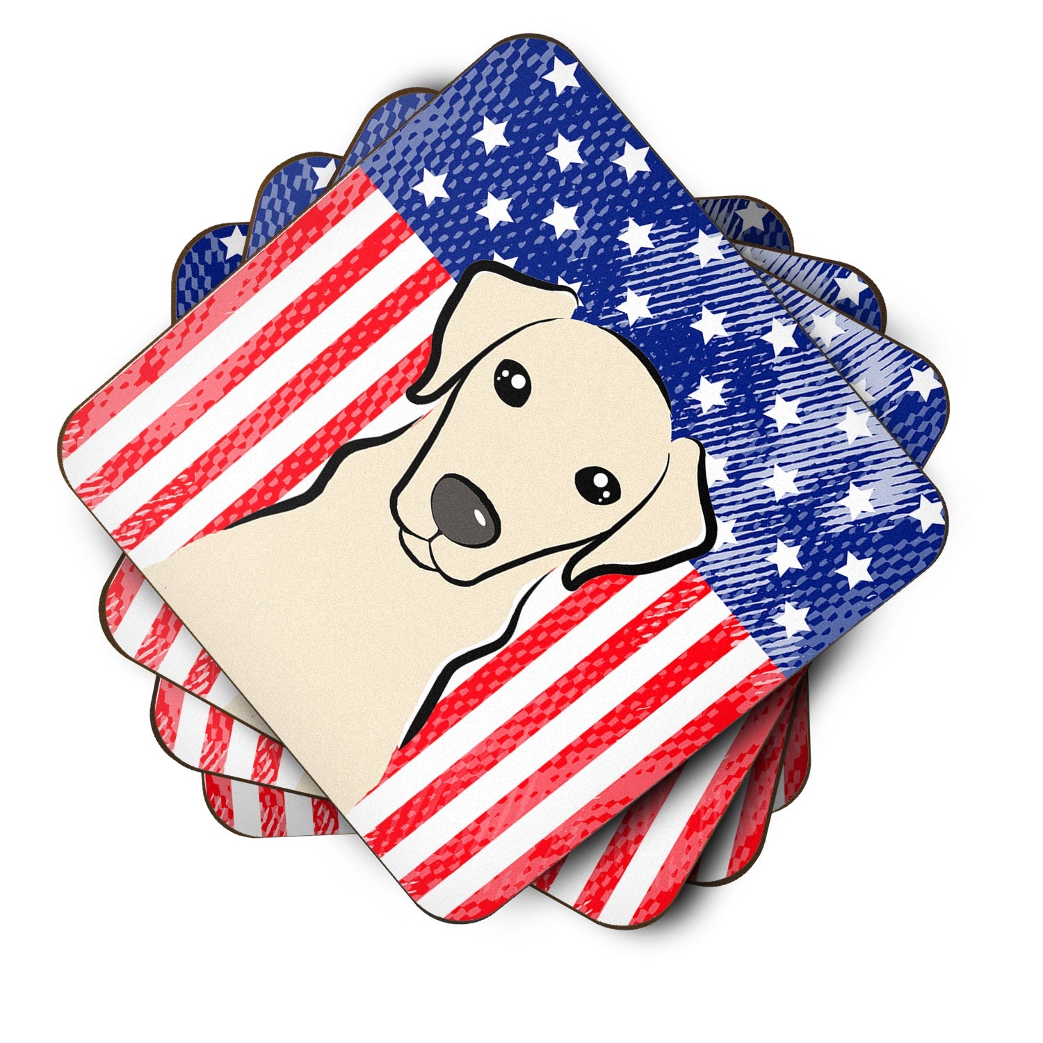 American Flag and Yellow Labrador Foam Coasters Set of 4 Cup Coasters for Indoor Outdoor, Tabletop Protection, Anti Slip, Mouse pad Material