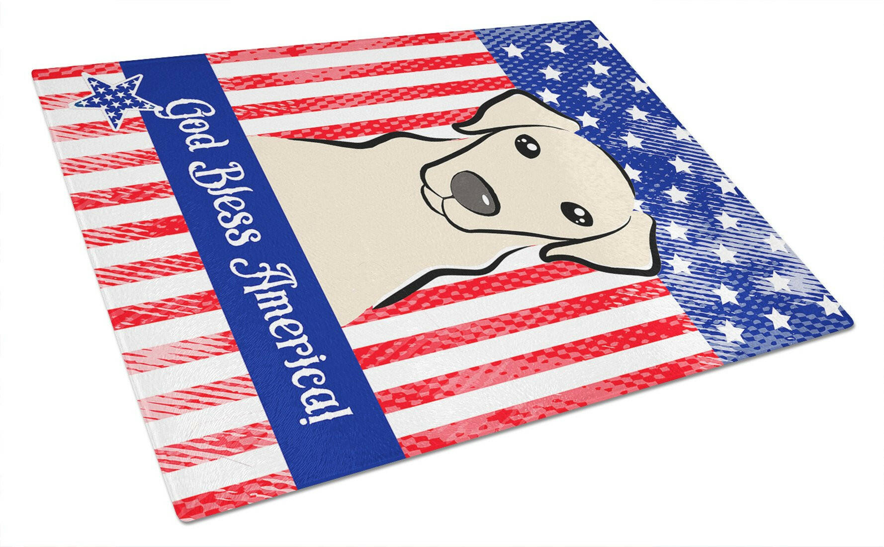 American Flag and Yellow Labrador Cutting Board Tempered Glass Kitchen Cutting Surface, Heat Resistant Chopping, Non-Slip Feet, Food Prep & Serving