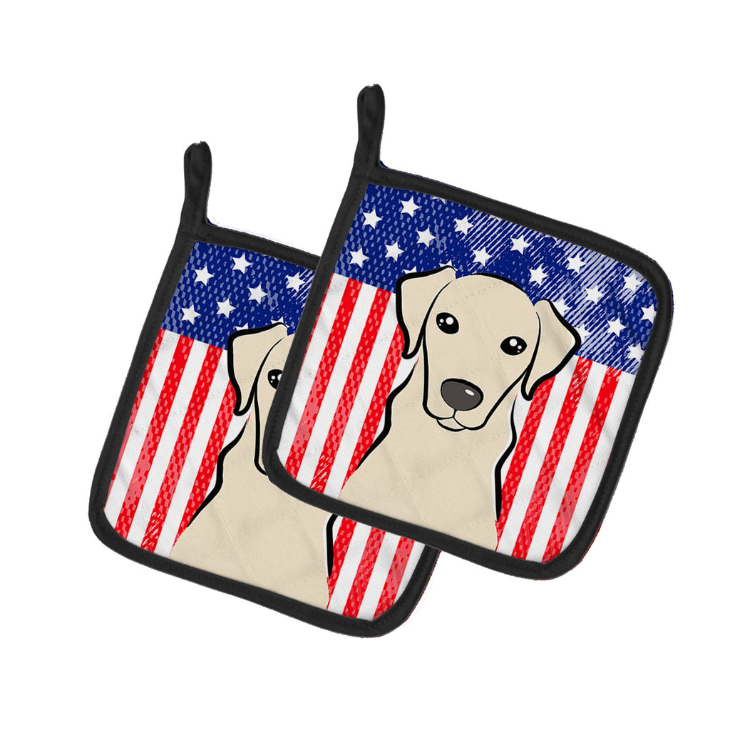 American Flag and Yellow Labrador Pot Holder Set of 2 Heat Resistant Quilted Hot Pads 7.5 x 7.5 Inch, Insulated Kitchen Trivets for Cooking & Baking