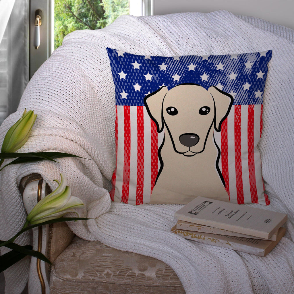 American Flag and Yellow Labrador Decorative Throw Pillow 14x14 Indoor Outdoor Accent Cushion, Fabric Cover with Insert for Sofa, Bed, Porch & Living Room