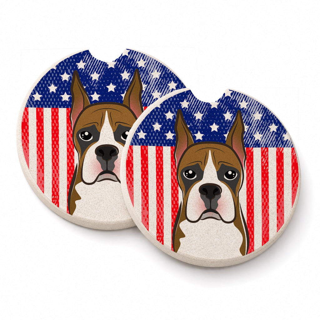 American Flag and Boxer Set of 2 Cup Holder Car Coasters Absorbent Round Sandstone Coasters Gifts for Men or Women, 2.5, Multicolor