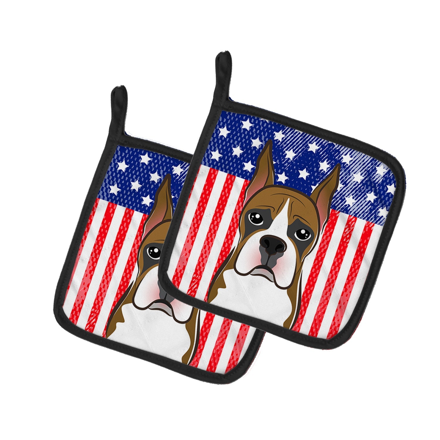 American Flag and Boxer Pot Holder Set of 2 Heat Resistant Quilted Hot Pads 7.5 x 7.5 Inch, Insulated Kitchen Trivets for Cooking & Baking