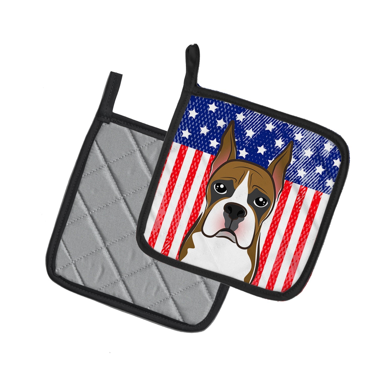 American Flag and Boxer Pot Holder Set of 2 Heat Resistant Quilted Hot Pads 7.5 x 7.5 Inch, Insulated Kitchen Trivets for Cooking & Baking