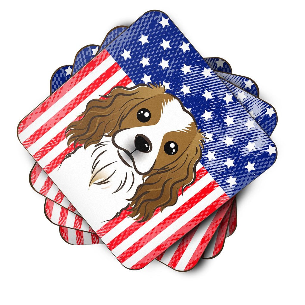 American Flag and Cavalier Spaniel Foam Coasters Set of 4 Cup Coasters for Indoor Outdoor, Tabletop Protection, Anti Slip, Mouse pad Material