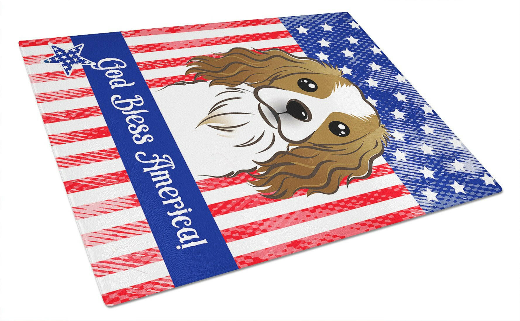 American Flag and Cavalier Spaniel Cutting Board Tempered Glass Kitchen Cutting Surface, Heat Resistant Chopping, Non-Slip Feet, Food Prep & Serving