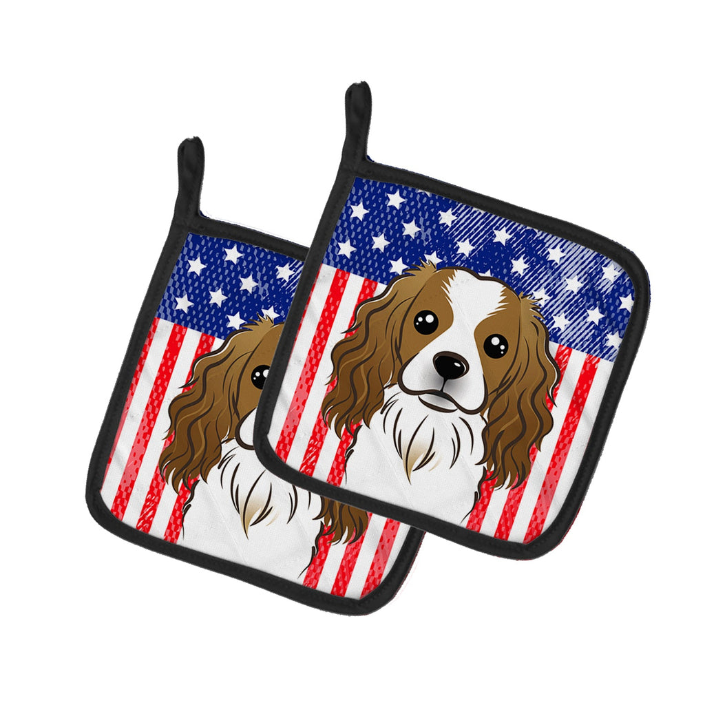 American Flag and Cavalier Spaniel Pot Holder Set of 2 Heat Resistant Quilted Hot Pads 7.5 x 7.5 Inch, Insulated Kitchen Trivets for Cooking & Baking