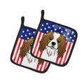 American Flag and Cavalier Spaniel Pot Holder Set of 2 Heat Resistant Quilted Hot Pads 7.5 x 7.5 Inch, Insulated Kitchen Trivets for Cooking & Baking