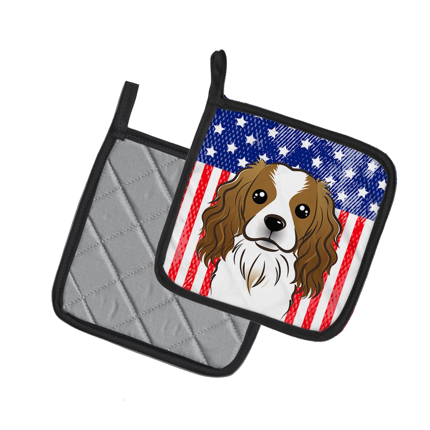 American Flag and Cavalier Spaniel Pot Holder Set of 2 Heat Resistant Quilted Hot Pads 7.5 x 7.5 Inch, Insulated Kitchen Trivets for Cooking & Baking