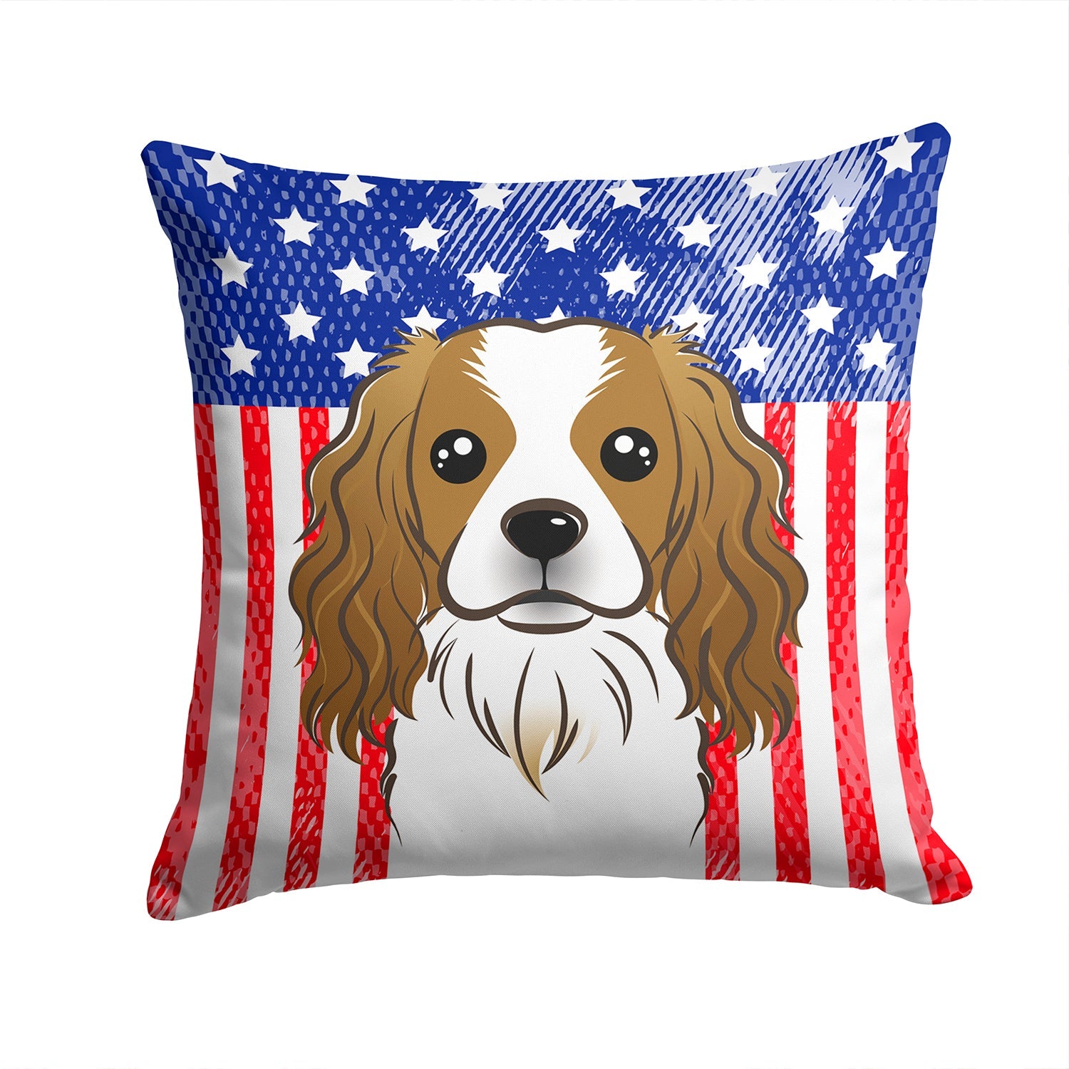 American Flag and Cavalier Spaniel Decorative Throw Pillow 14x14 Indoor Outdoor Accent Cushion, Fabric Cover with Insert for Sofa, Bed, Porch & Living Room