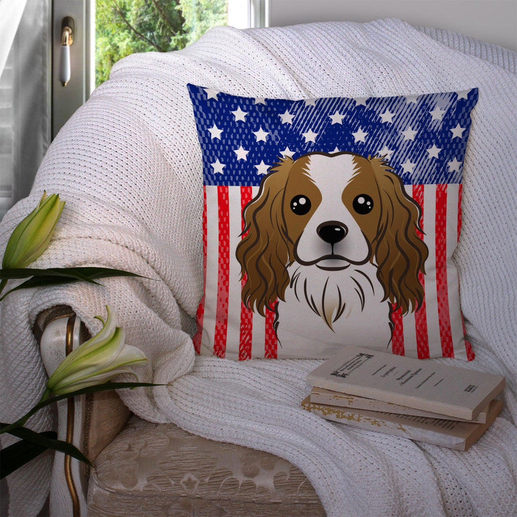 American Flag and Cavalier Spaniel Decorative Throw Pillow 14x14 Indoor Outdoor Accent Cushion, Fabric Cover with Insert for Sofa, Bed, Porch & Living Room