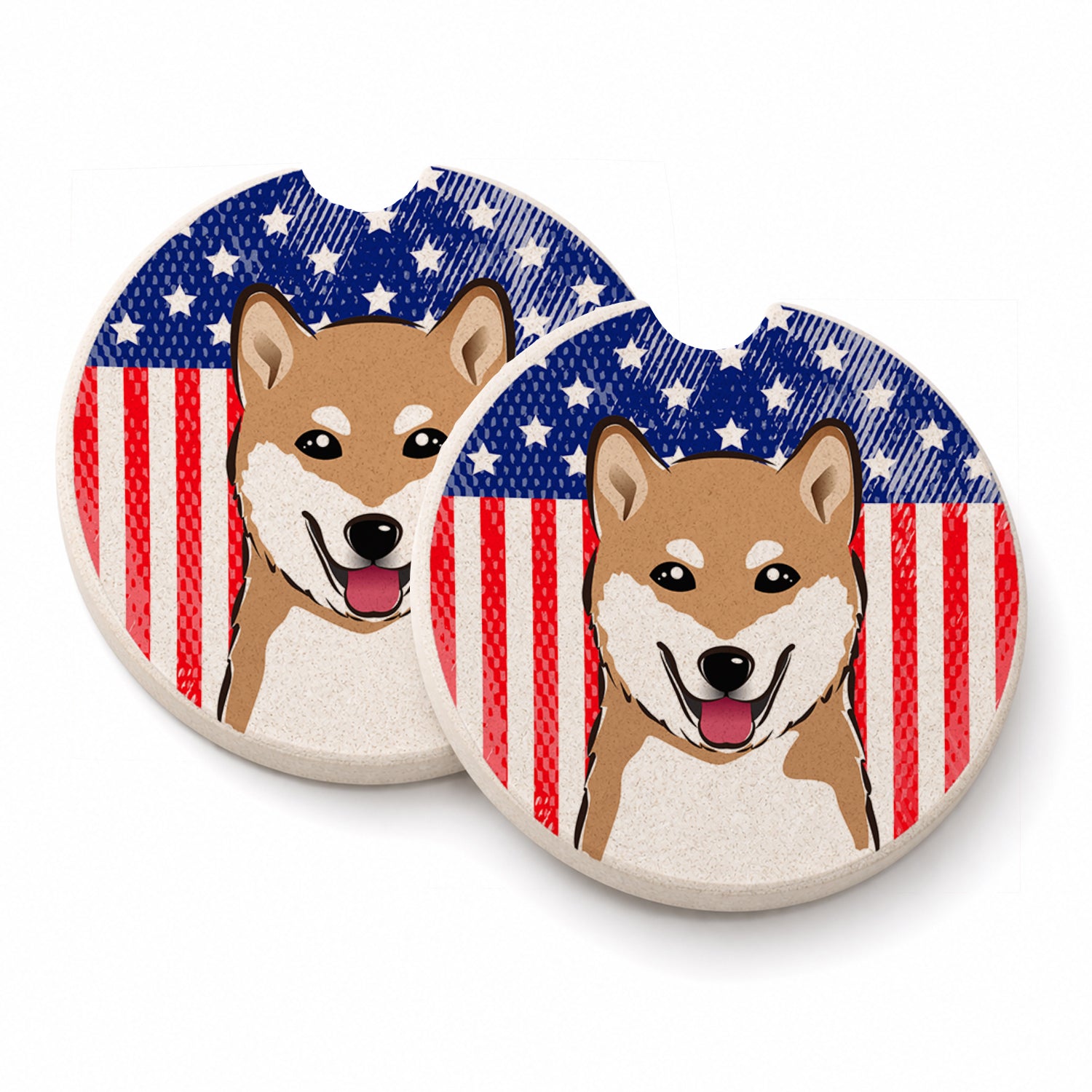 American Flag and Shiba Inu Set of 2 Cup Holder Car Coasters Absorbent Round Sandstone Coasters Gifts for Men or Women, 2.5, Multicolor