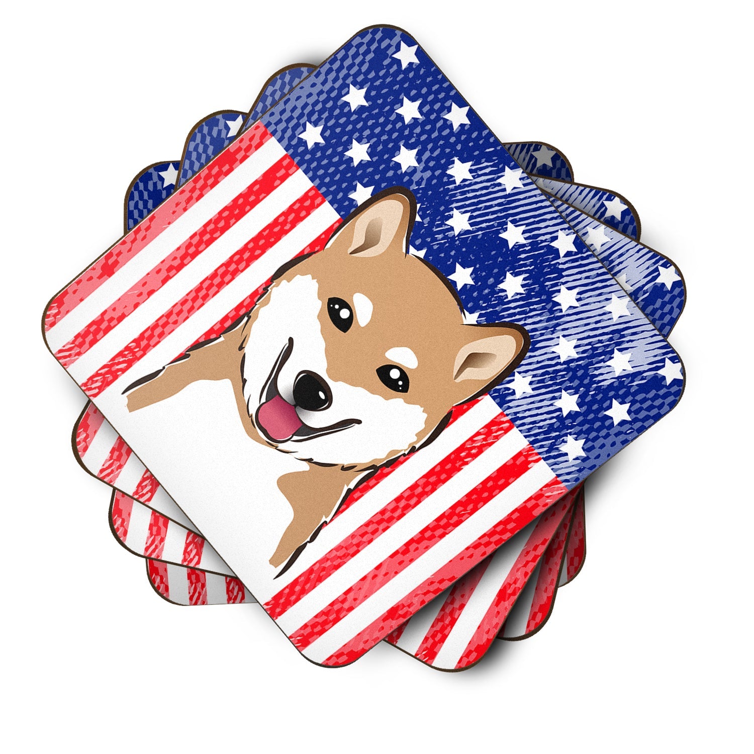 American Flag and Shiba Inu Foam Coasters Set of 4 Cup Coasters for Indoor Outdoor, Tabletop Protection, Anti Slip, Mouse pad Material