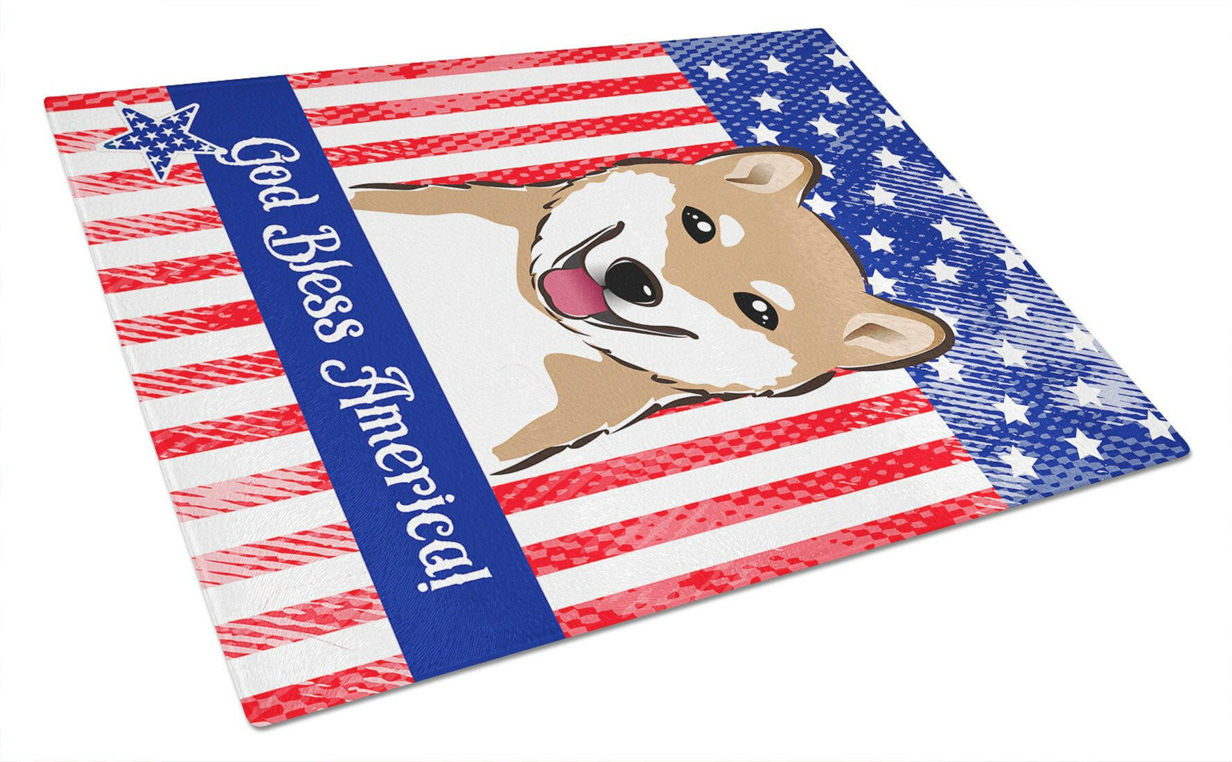 American Flag and Shiba Inu Cutting Board Tempered Glass Kitchen Cutting Surface, Heat Resistant Chopping, Non-Slip Feet, Food Prep & Serving