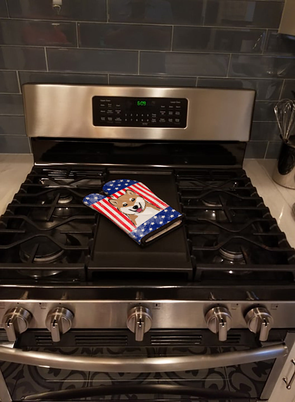 American Flag and Shiba Inu Oven Mitt Heat Resistant Thick Oven Mitt for Hot Pans and Oven, Kitchen Mitt Protect Hands, Cooking Baking Glove