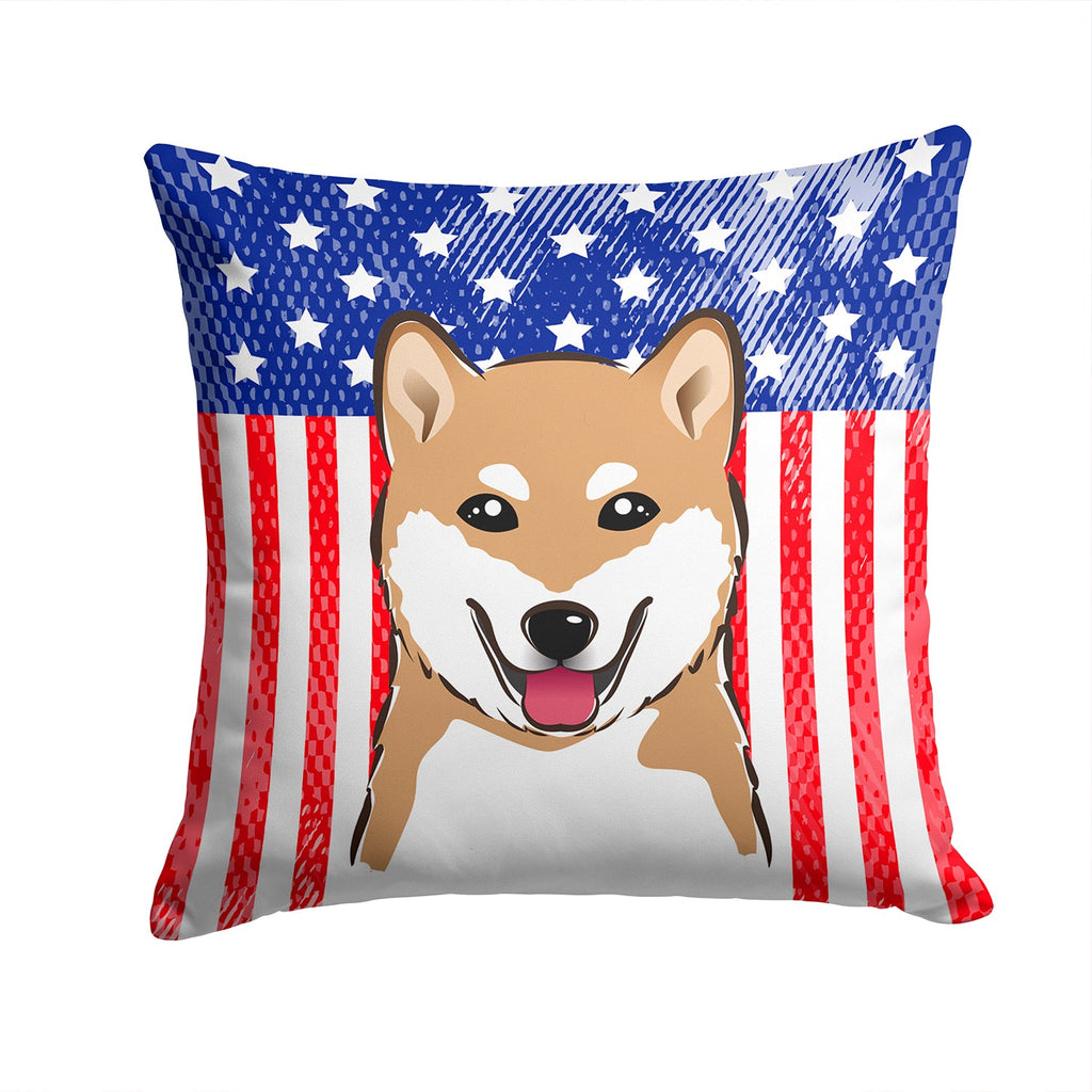 American Flag and Shiba Inu Decorative Throw Pillow 14x14 Indoor Outdoor Accent Cushion, Fabric Cover with Insert for Sofa, Bed, Porch & Living Room