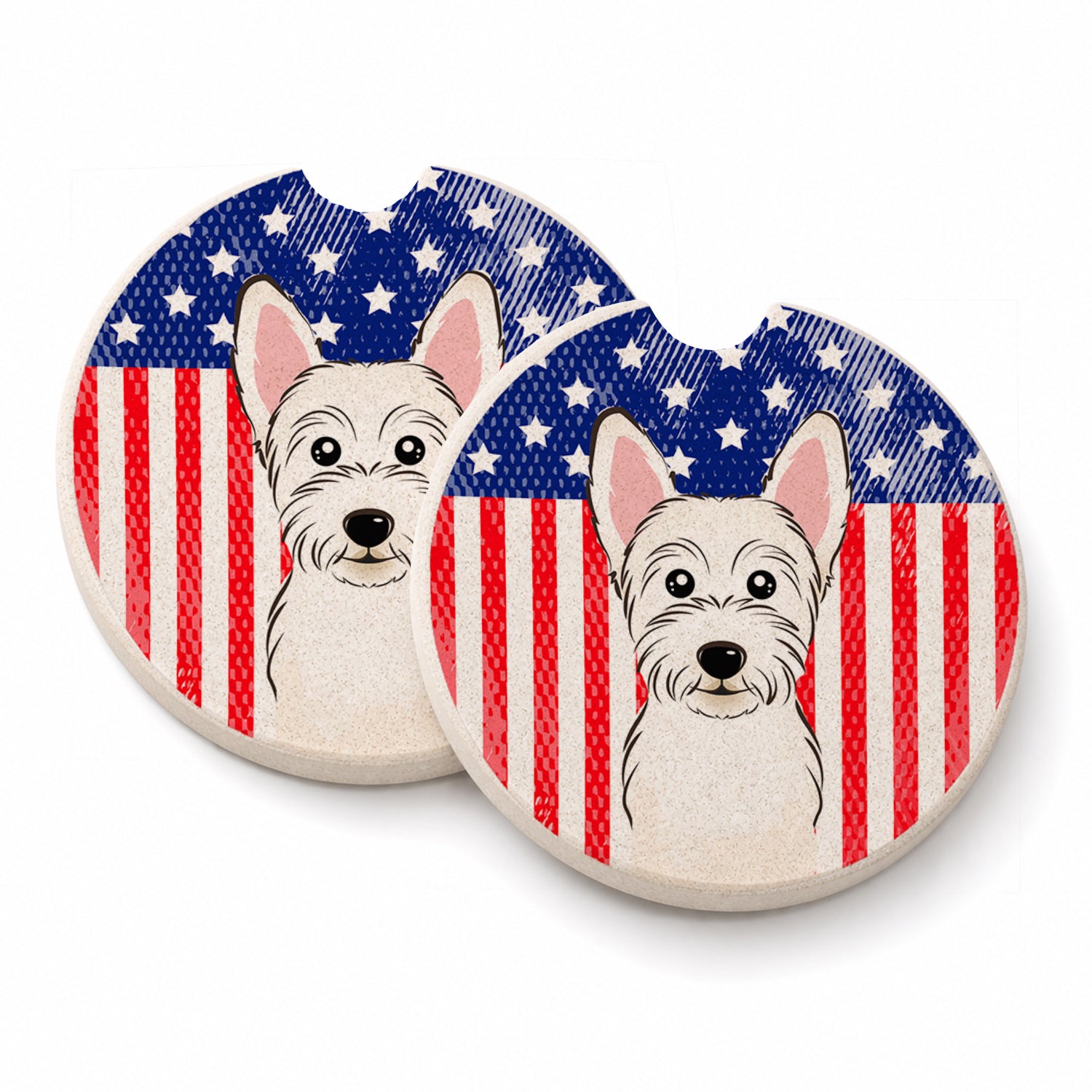 American Flag and Westie Set of 2 Cup Holder Car Coasters Absorbent Round Sandstone Coasters Gifts for Men or Women, 2.5, Multicolor